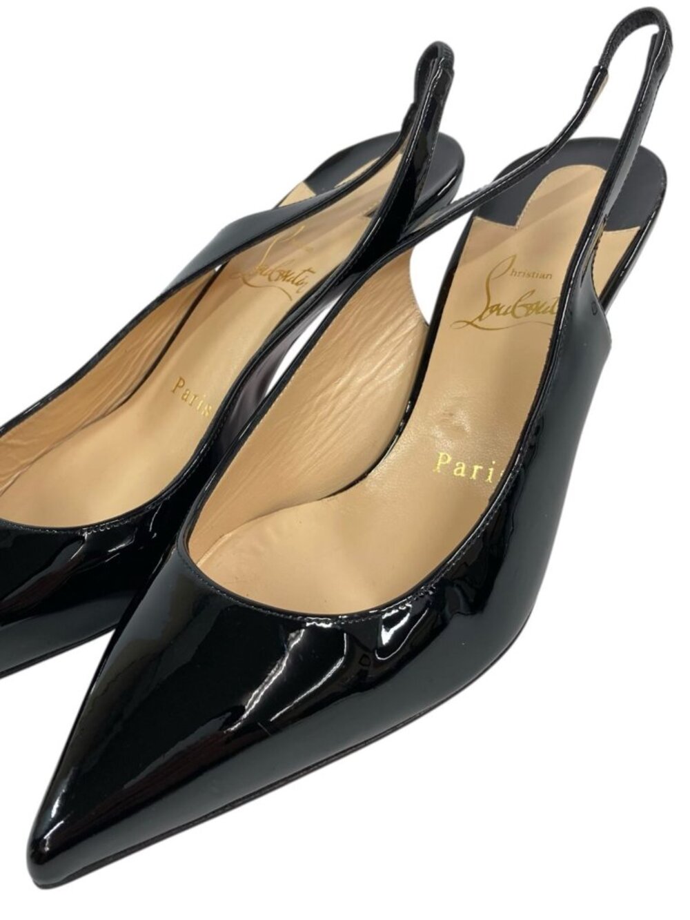 Christian Louboutin Black Patent Leather Pointed Toe Slingback Pumps Size 36